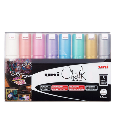 Marcadores Tiza Uni-Chalk 8K -Set 8 Colores Metálicos