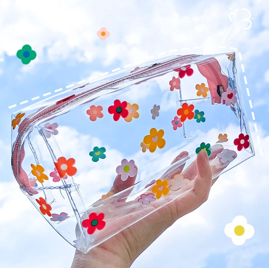 Estuche transparente - Flores de colores