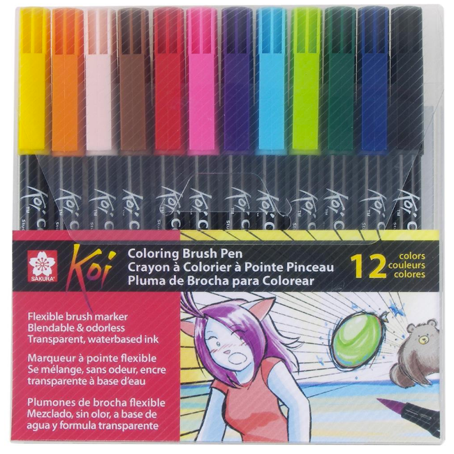 Set 12 Colores Plumón Acuarelable Koi Coloring Brush