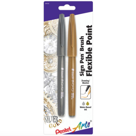 Pentel Sign Brush pen - Gold Silver