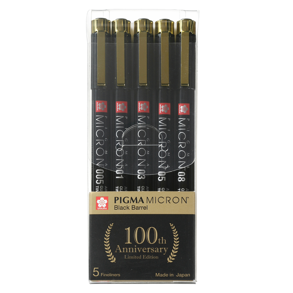 Set Pigma Micron Sakura Black Barrel 100 años 5 Grosores Negro