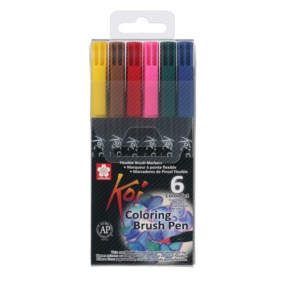 Set 6 Colores Plumón Acuarelable Koi Coloring Brush- Básicos