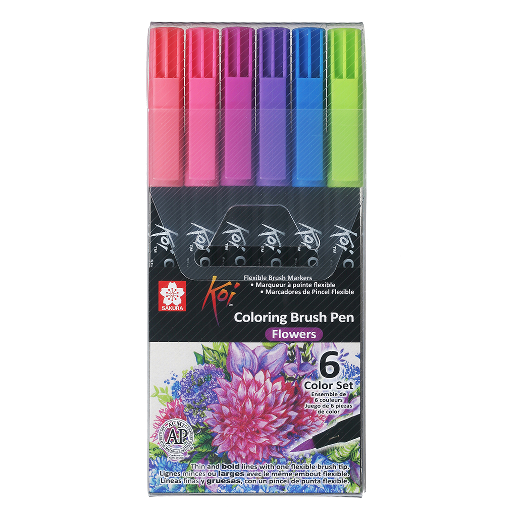 Set 6 Colores Plumón Acuarelable Koi Coloring Brush- Flores